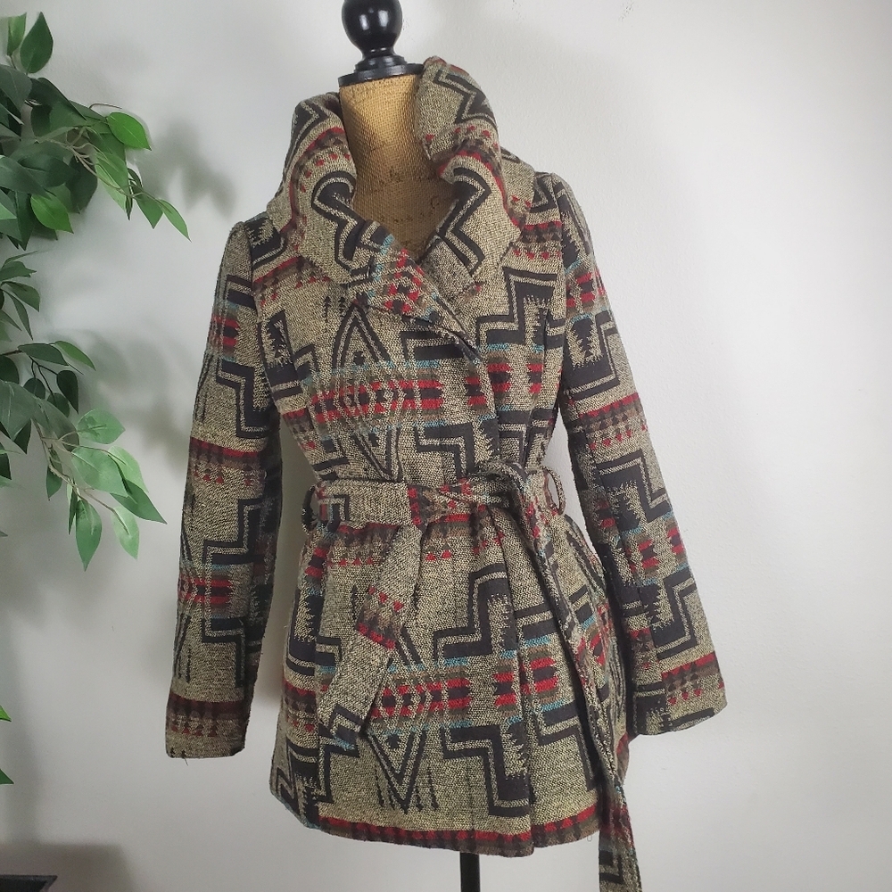 Mossimo Supply Co Aztec Southwest Hooded Belted Coat Vintage